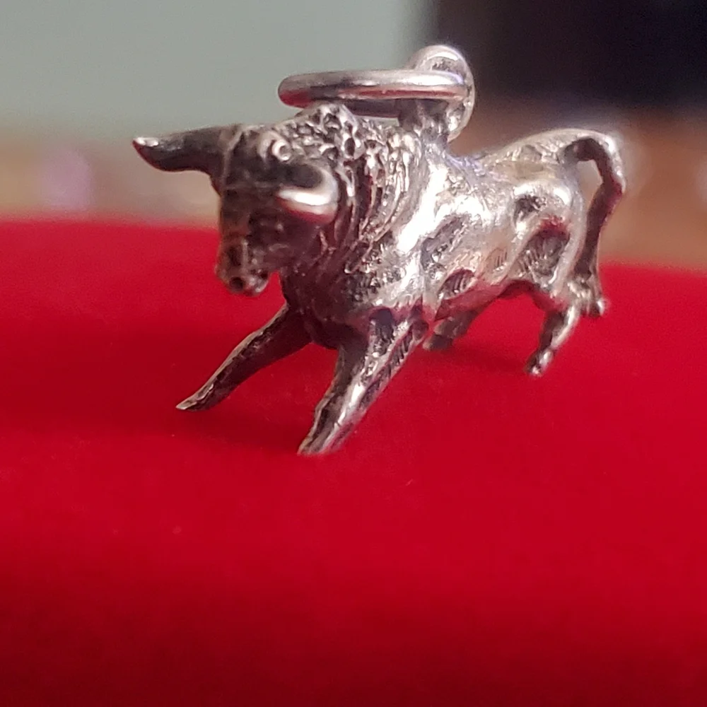 Sterling Silver Bull Charm Pendant - Silver